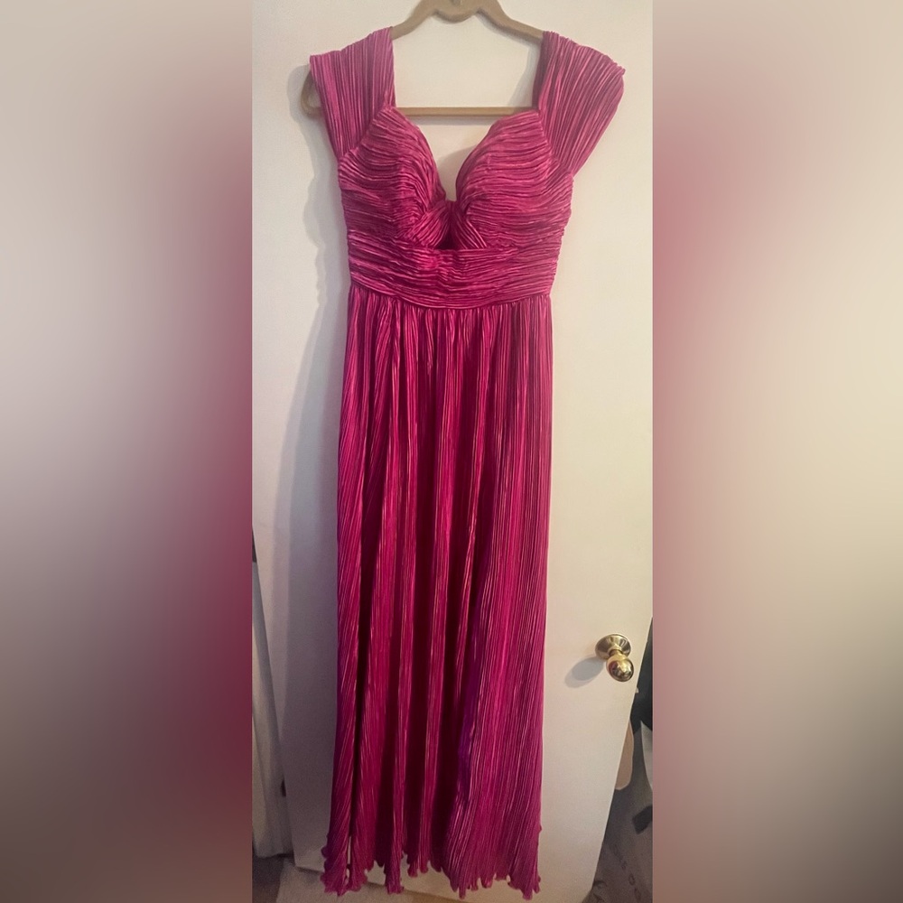 NWT Mac Duggal strapless peak hole pleated pink magenta maxi dress - SZ 2